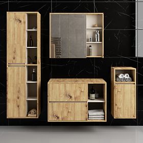 ENSEMBLE DE MEUBLES DE SALLE DE BAINS SUSPENDUS AVEC OUVERTURES VAMI CHÊNE ARTISAN / CACHEMIRE