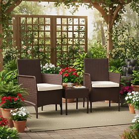 Ensemble de mobilier de jardin 2 fauteuils + table en verre trempé marron MultiGarden