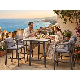 Ensemble de mobilier de jardin (4 tabourets de bar + table haute) BREZZA gris