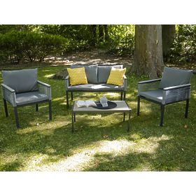 Ensemble de mobilier de jardin en aluminium (2 x fauteuil, canapé + table) CORTO rotin synthétique r