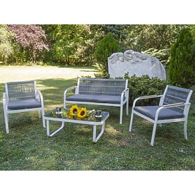 Ensemble de mobilier de jardin en aluminium (2 x fauteuil, canapé + table) RARO blanc, gris