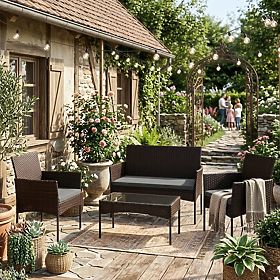 Ensemble de mobilier de jardin en résine tressée banc table chaises marron foncé MultiGarden