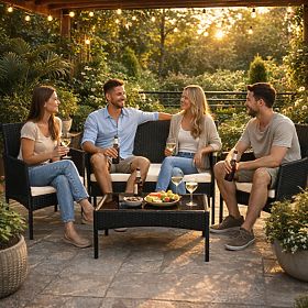 Ensemble de mobilier de jardin en résine tressée banc table chaises noir MultiGarden, MultiGarden