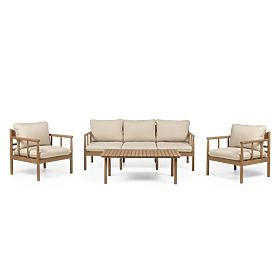 Ensemble de mobilier de jardin Mortlake en bois d'eucalyptus FSC, aspect teck, beige clair