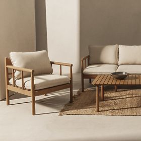 Ensemble de mobilier de jardin Mortlake en bois d'eucalyptus FSC, aspect teck, beige clair