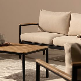 Ensemble de mobilier de jardin Porticello, aluminium, bois d'acacia FSC, aspect teck, beige/noir