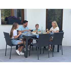 Ensemble de mobilier de salle à manger en résine tressée (table 150×90 cm + 6 chaises) AVVICENTE, no