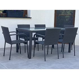 Ensemble de mobilier de salle à manger en résine tressée (table 150×90 cm + 6 chaises) AVVICENTE, no