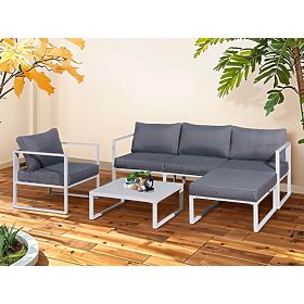 Ensemble de mobilier de terrasse en aluminium (Canapé 204 cm, fauteuil, tabouret + table) MOSTRARE B