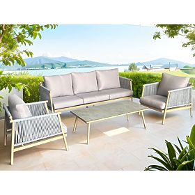 Ensemble de mobilier de terrasse en aluminium (Grand canapé, 2 fauteuils et table) BLANDO gris clair
