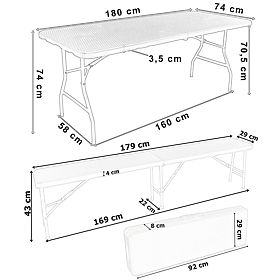 Ensemble de restauration Rattan table marron 180 cm + 2 bancs