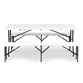 Ensemble de restauration table de banquet 180 cm 2 bancs blanc ModernHome, MultiGarden