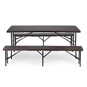 Ensemble de restauration table de banquet 180 cm 2 bancs rotin marron ModernHome, MultiGarden