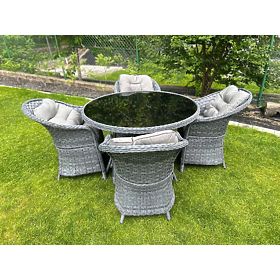 Ensemble de salle à manger en résine tressée (table ronde + 4 fauteuils) MODERNO gris