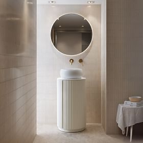 Ensemble meuble avec plan et lavabo La promessa 40 cm, rainuré, arrondi, blanc
