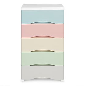 Étagère avec 5 tiroirs coulissants, pieds à roulettes, tiroirs colorés ModernHome