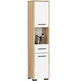 ÉTAGÈRE DE SALLE DE BAIN FIN COLONNE 30 2D 1SZ 1W 140cm PK ARTISAN / BLANC