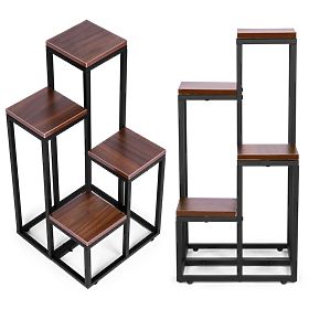 Étagère à fleurs avec 4 tablettes en métal et MDF noyer foncé ModernHome, MODERNHOME