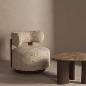 Fauteuil Relax Dolce, formes arrondies, beige-gris/noyer