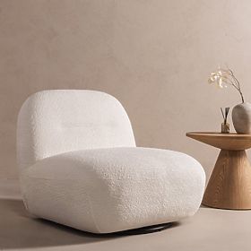 Fauteuil relax Giorgia avec base pivotante, crème, bouclé, lectus