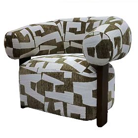 Fauteuil relax Maribel olive-crème/noyer, formes arrondies, lectus