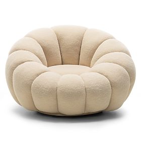 Fauteuil Relax Venezia beige avec base pivotante, boucle, formes arrondies