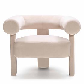 Fauteuil relaxant Hella beige clair, en velours, arrondi, lectus