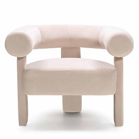 Fauteuil relaxant Hella beige clair, en velours, arrondi, lectus