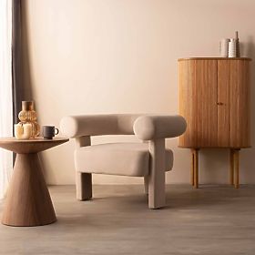 Fauteuil relaxant Hella beige clair, en velours, arrondi, lectus