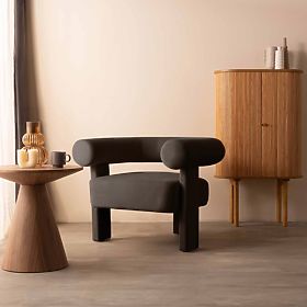 Fauteuil relaxant Hella marron, en velours, arrondi, lectus