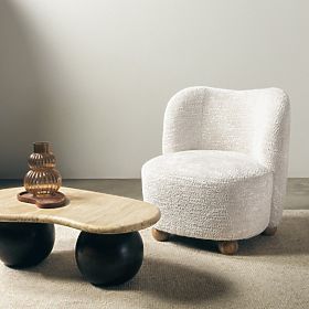 Fauteuil relaxant Monroe beige/naturel, formes arrondies, pieds boules, lectus