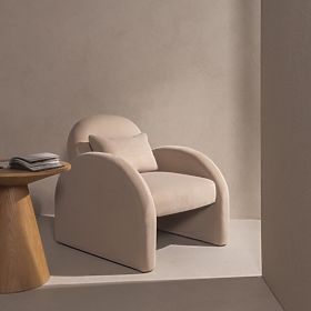 Fauteuil relaxant Rainbow beige clair, en velours, arrondi, lectus