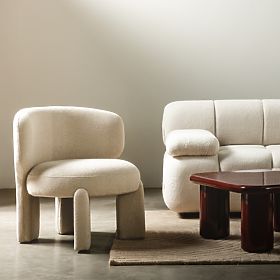 Fauteuil rembourré Elaine beige, boucle, formes arrondies, lectus