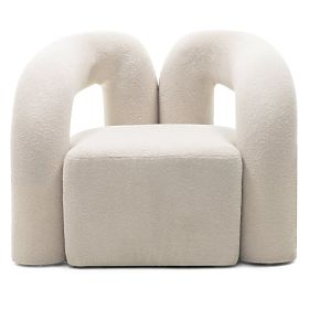 Fauteuil rembourré Merry beige clair, bouclé, forme arrondie