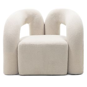 Fauteuil rembourré Merry beige clair, bouclé, forme arrondie, lectus