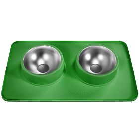 Gamelles en Métal pour Chien ou Chat avec Tapis Antidérapant Vert PJ-087, PuppyJoy