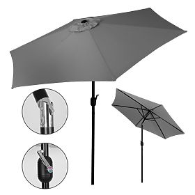 Grand parasol de jardin inclinable avec manivelle 6 nervures gris 270 cm