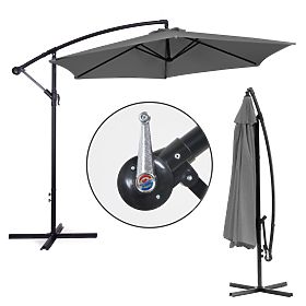 Grand parasol de jardin pliable sur bras 3m gris 6 nervures