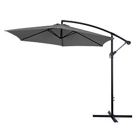 Grand parasol de jardin pliable sur bras 3m gris 6 nervures