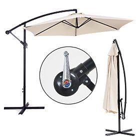 Grand parasol de jardin pliable sur support 3m beige 6 baleines, MultiGarden