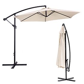 Grand parasol de jardin pliable sur support 3m beige 6 baleines, MultiGarden