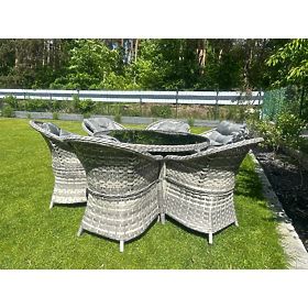 Grande ensemble de salle à manger en résine tressée (6 fauteuils + table) MODERNO gris clair