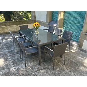 Grande ensemble de salle à manger en résine tressée (8 chaises + grande table) SOTTILE gris