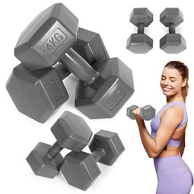 Haltères hexagonaux ensemble 2x4 kg poids pour fitness gris ModernHome