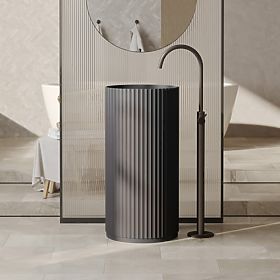 Lavabo autoportant Ciriola, composite, 45x90 cm, gris foncé, rainuré