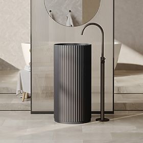 Lavabo autoportant Ciriola, composite, 45x90 cm, gris foncé, rainuré