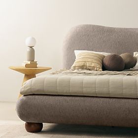 Lit en tissu Bowee 160x200 cm, avec sommier, gris, pieds sphériques