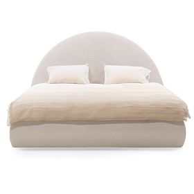 Lit en tissu Orbi 140x200 cm, avec sommier et espace de rangement, arrondi, beige, lectus