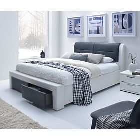 Lit rembourré CASSANDRA S 140 cm avec tiroirs de rangement noir et blanc (5p=1ks)