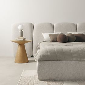 Lit rembourré Fencee 160x200 cm, avec sommier, arrondi, beige clair